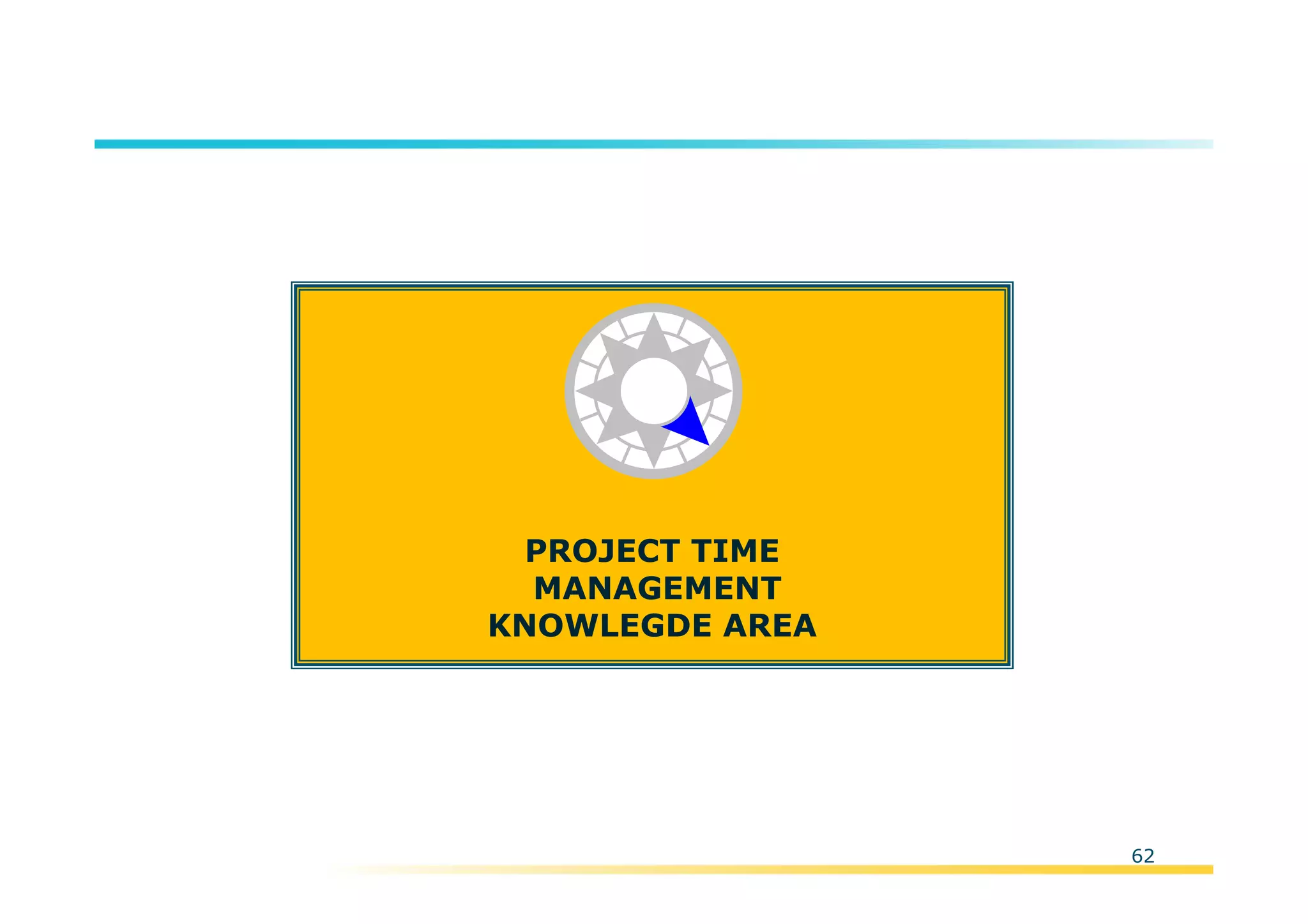 Template:NP00-00-000-ZP-A-PT-0001-000A01
62
PROJECT TIME
MANAGEMENT
KNOWLEGDE AREA
 