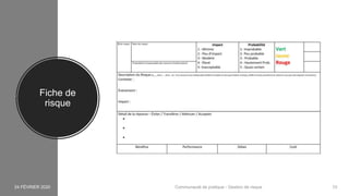Fiche de
risque
24 FÉVRIER 2020 Communauté de pratique - Gestion de risque 10
 