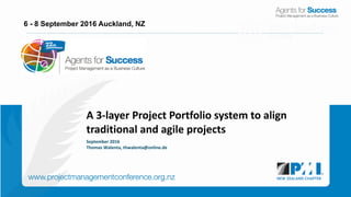 A	
  3-­‐layer	
  Project	
  Portfolio	
  system	
  to	
  align	
  
traditional	
  and	
  agile	
  projects
September	
  2016
Thomas	
  Walenta,	
  thwalenta@online.de
6  -­ 8  September  2016  Auckland,  NZ  
 