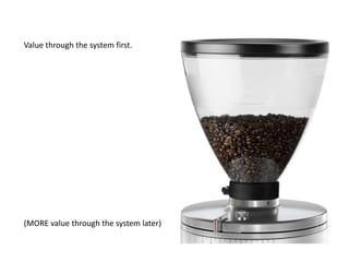 Value through the system first. 
(MORE value through the system later) 
 