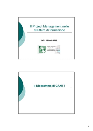 Il Project Management nelle
    strutture di formazione


       Iref – 06 luglio 2006




  Il Diagramma di GANTT




                               1
 
