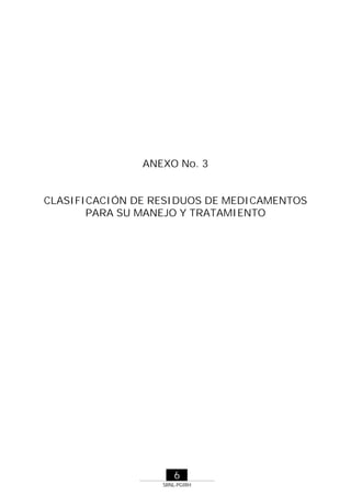 ANEXO No. 3

CLASIFICACIÓN DE RESIDUOS DE MEDICAMENTOS
PARA SU MANEJO Y TRATAMIENTO

6
SRNL-PGIRH

 