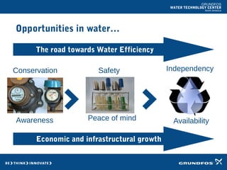 GRUNDFOS
WATER TECHNOLOGY CENTER
North America
Opportunities in water…
Metering
Conservation
Awareness
Quality
Safety
Peace of mind
Reuse
Independency
Availability
Economic and infrastructural growth
The road towards Water Efficiency
 