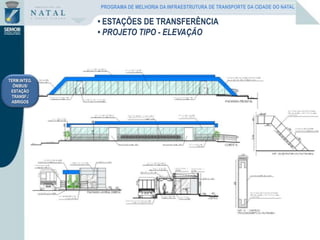 TERM.INTEG.
ÔNIBUS/
ESTAÇÃO
TRANSF./
ABRIGOS
• ESTAÇÕES DE TRANSFERÊNCIA
• PROJETO TIPO - ELEVAÇÃO
PROGRAMA DE MELHORIA DA INFRAESTRUTURA DE TRANSPORTE DA CIDADE DO NATAL
 