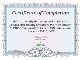 PMI Udemy Certificate