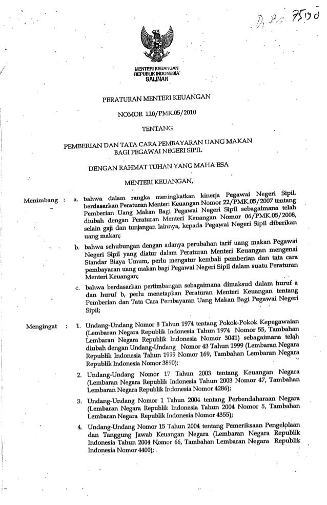 Pmk 110 pmk05 2010 ttg uang makan pns