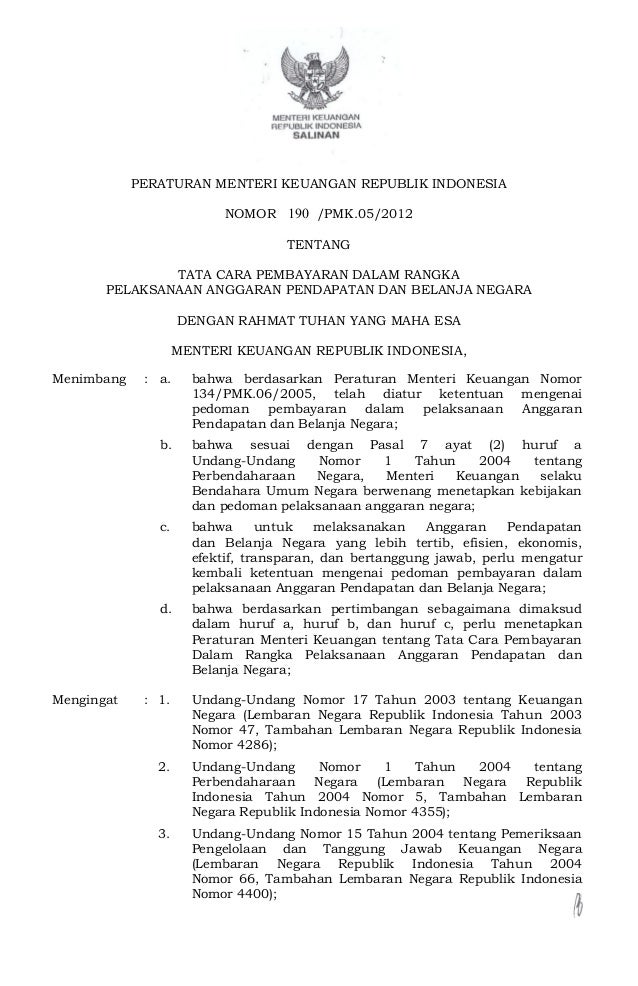 pmk nomor 190/pmk.05/2012