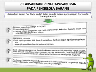 PELAKSANAAN PENGHAPUSAN BMN
PADA PENGELOLA BARANG
10
 