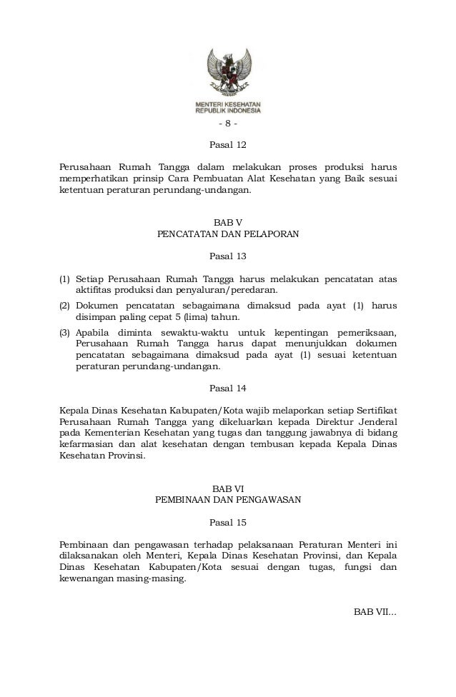 Pmk No 70 Ttg Perusahaan Rumah Tangga Dan Alkes