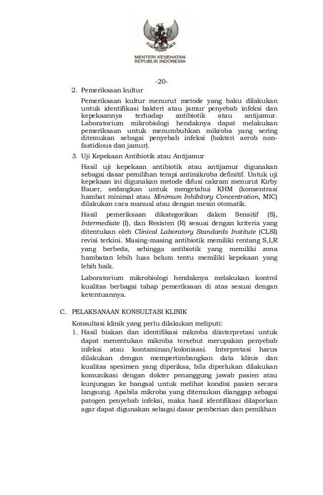 Pmk no. 8 ttg pengendalian resistensi antimikroba di rs