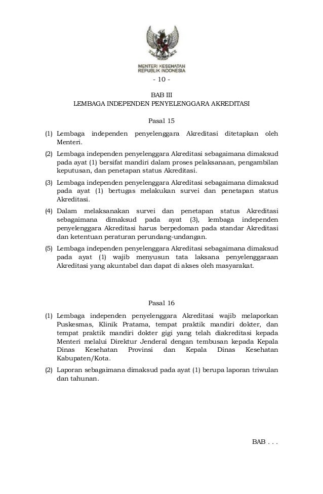 Permenkes no. 46 tahun 2015 tentang Akreditasi Puskesmas