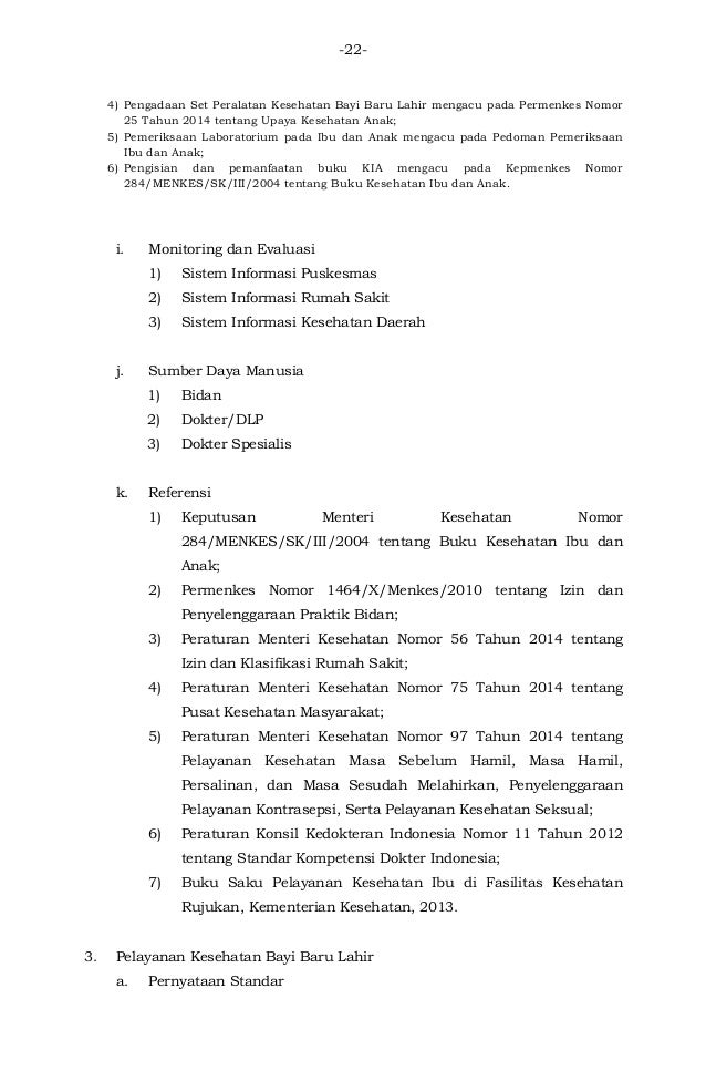 Permenkes No. 43 tentang Standar Pelayanan Minimal Biidang 