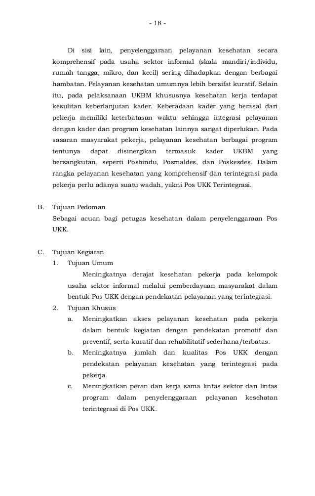 Pmk No 100 Ttg Pos Upaya Kesehatan Kerja Terintegrasi