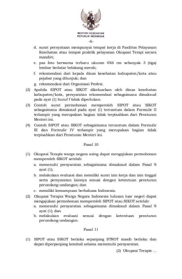 Pmk no. 23 ttg pekerjaan da praktik okupasi terapis