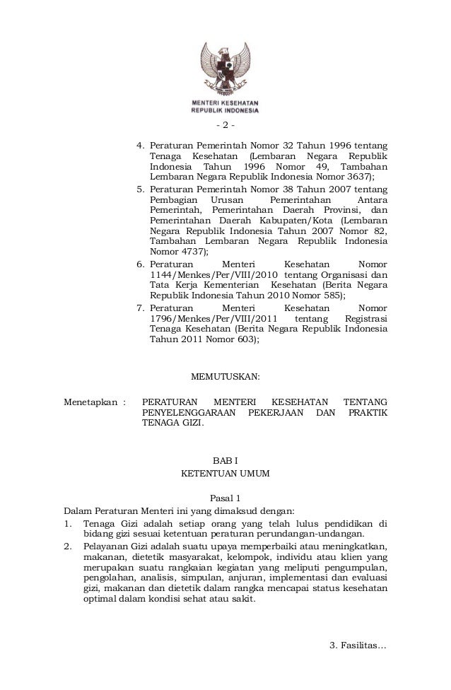 Pmk no. 26 ttg pekerjaan dan praktik tenaga gizi
