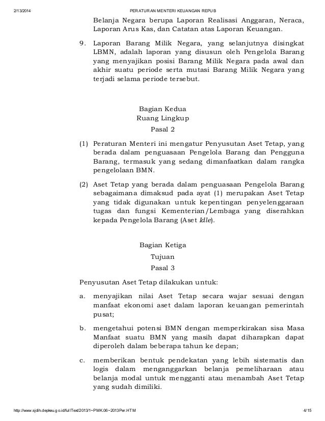 PMK Nomor 1 PMK 06 Tahun 2013 tentang penyusutan Barang Milik Negara