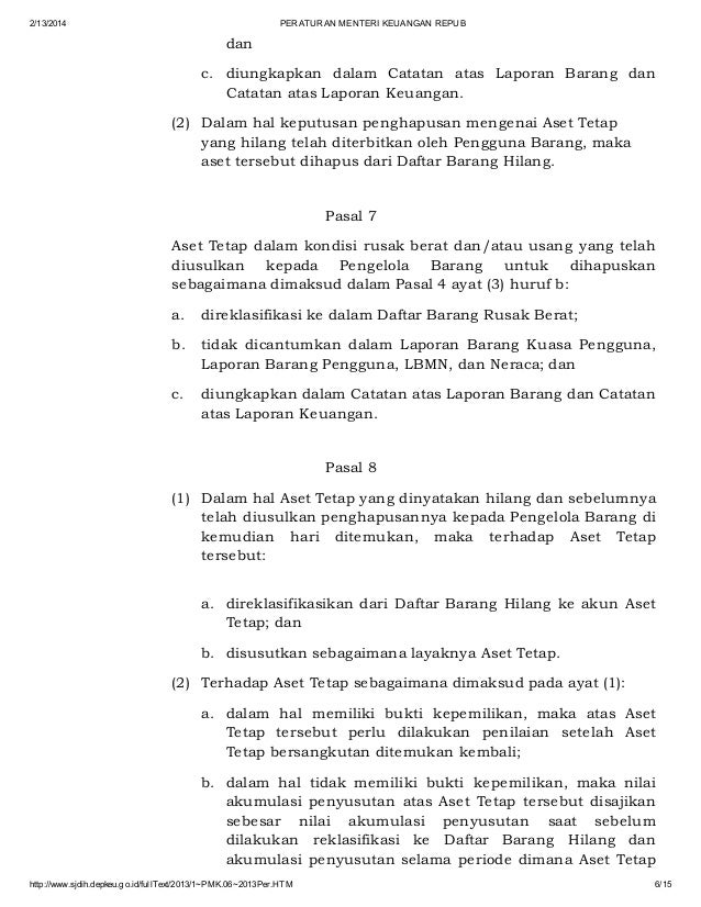 persyaratan 6 keuangan laporan tentang PMK Barang 06 2013 1 penyusutan PMK Tahun Nomor persyaratan 6 keuangan laporan tentang PMK Barang 06 2013 1 penyusutan PMK Tahun Nomor