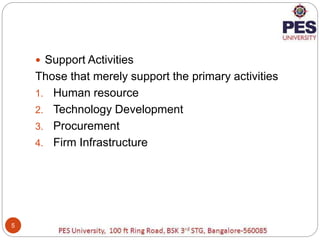 5
 Support Activities
Those that merely support the primary activities
1. Human resource
2. Technology Development
3. Pro...