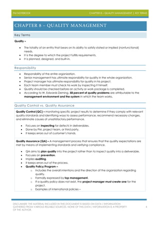 PM Notebook - Chapter 8: Quality Management | PDF | Business | Business ...