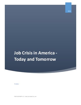 Job Crisis in America -
Today and Tomorrow
2013
TE WU
PMO ADVISORY LLC | www.pmoadvisory.com
 