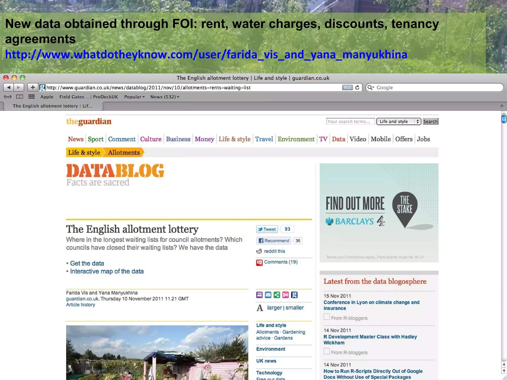 New data obtained through FOI: rent, water charges, discounts, tenancy
agreements
http://www.whatdotheyknow.com/user/farida_vis_and_yana_manyukhina
 