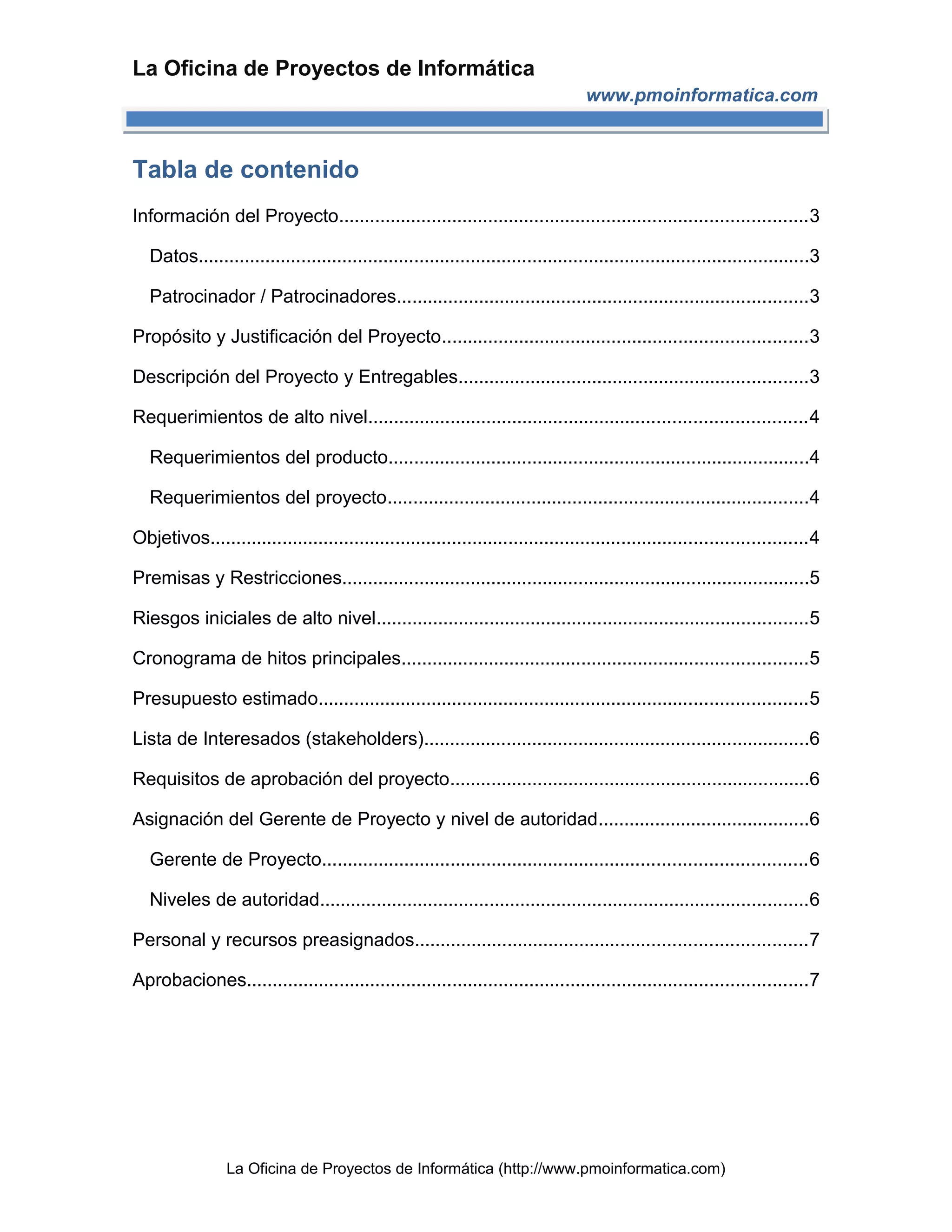 Pmo informatica plantilla acta de proyecto | DOC