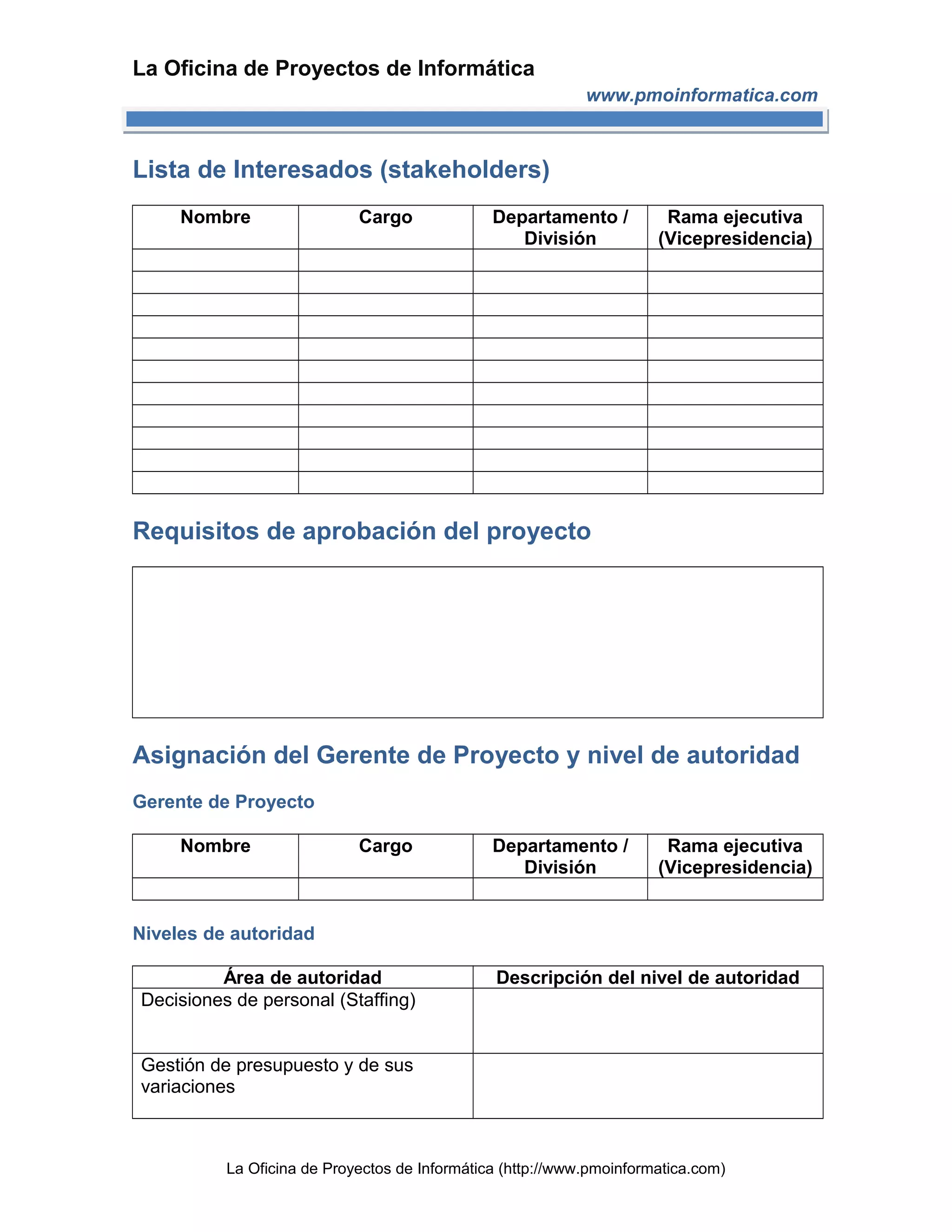 Pmo informatica plantilla acta de proyecto | DOC