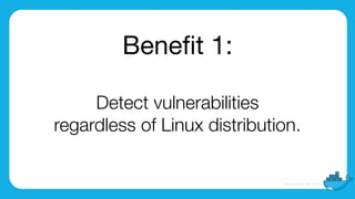 Beneﬁt 1:

Detect vulnerabilities
regardless of Linux distribution.
 