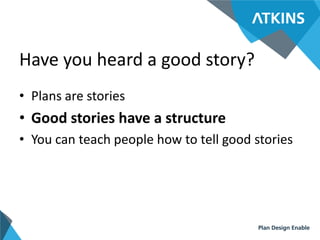 Have you heard a good story?
• Plans are stories
• Good stories have a structure
• You can teach people how to tell good s...