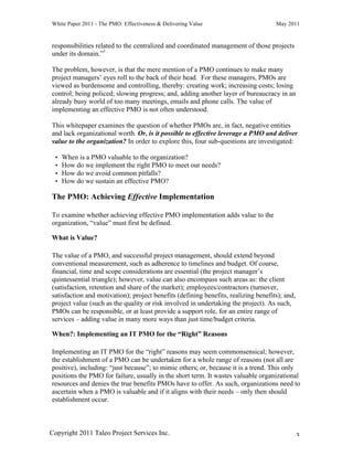 The Project Management Office - Effectiveness and Delivering Value | PDF