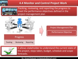 By: Anand Bobade (nmbobade@gmail.com)
4. Integration Management processes
4.4 Monitor & Control Project Work:
Tracking, re...
