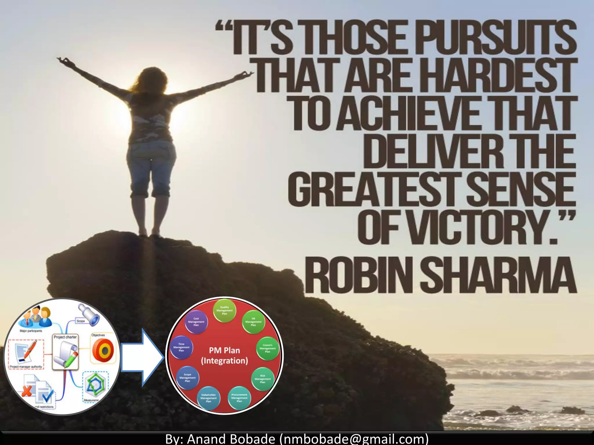 By: Anand Bobade (nmbobade@gmail.com)
4.1 Develop PC -> Input -> BC -> Project Selection -> PBP
Payback Period:
• The time it takes to recover your investment in the
project before you start accumulating profit.
• Less payback period is better.
Plan to buy property
worth 1 million
Return 200K per year
Payback period = 5 years
Return 250K per year
Payback period = 4 years
4.1 I T&T O
 
