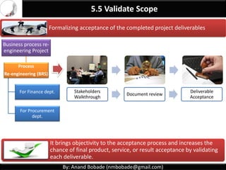 By: Anand Bobade (nmbobade@gmail.com)
5.4 Create WBS -> T & T -> Decomposition
WBS Decomposed down through Work Packages
 
