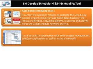 By: Anand Bobade (nmbobade@gmail.com)
6.5 Estimate Activity Duration->T&T->Three point estimation
Three point
estimation Steps:
Get the total of the estimates for all activities along the critical path.
Take the variance for each activity.
Sum them up across the whole project.
Take the square root.
Variance Formula is used, if you trying to get the estimate
for the whole project.
• = SD ^ 2Activity Variance (AV)
AV is square root of sum of total activity variance.
SD for project as a whole is sum of all AV’s.
 