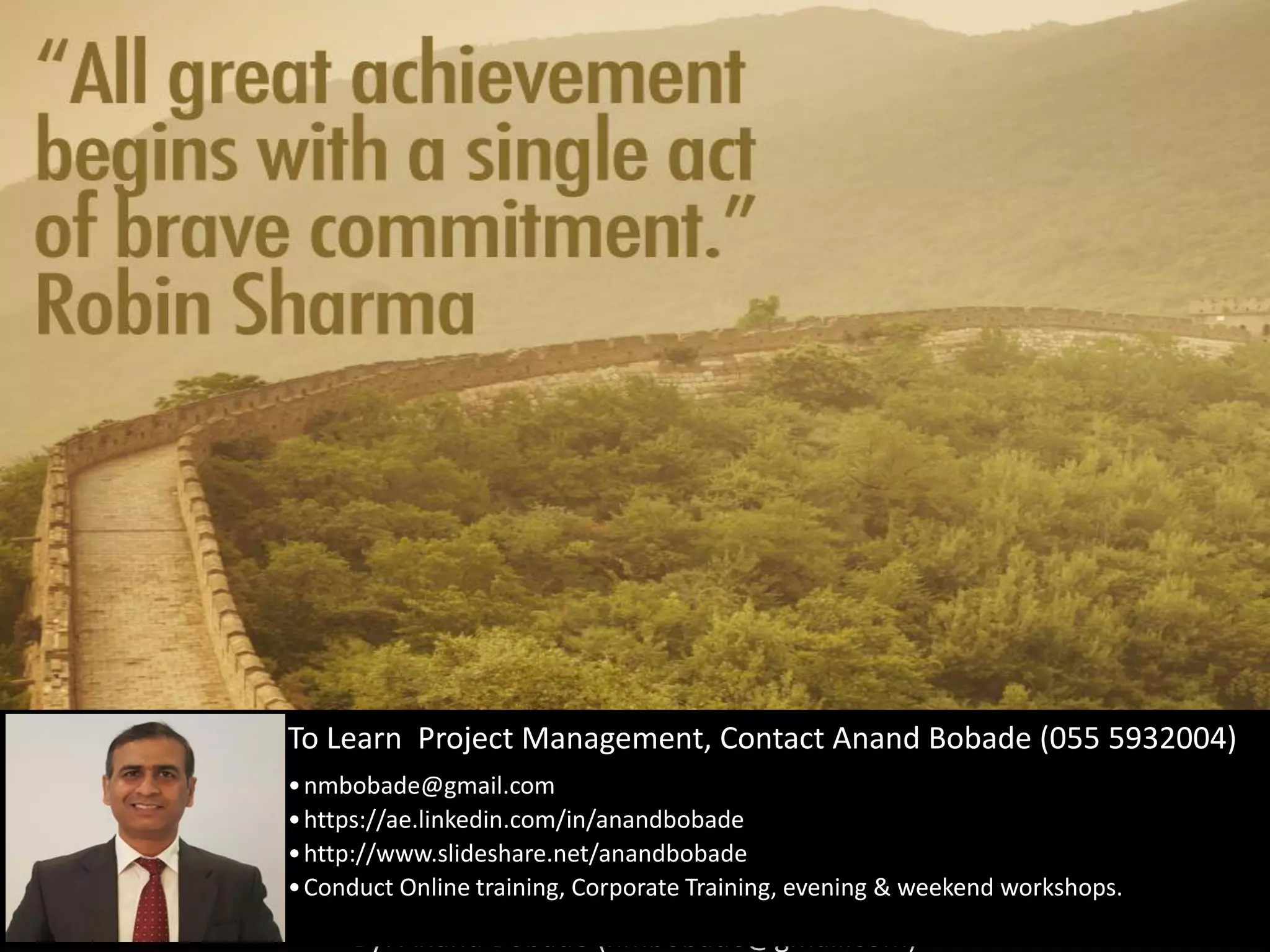 By: Anand Bobade (nmbobade@gmail.com)
7.1 Plan Cost Management ->T&T->Expert Judgment
Expert
Judgment
They provides valuable insight on costing methods.
Apply experience & information from prior similar projects.
Examine & compare different approaches (Cost of Quality, Cost
benefit analysis etc).
Provide input for financial analytical techniques (ROI, IRR etc)
 