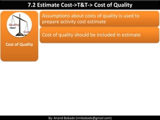 By: Anand Bobade (nmbobade@gmail.com)
7.2 Estimate Cost->Input->Risk Register
Risk Register
Examine cost & schedule relate...