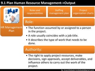 By: Anand Bobade (nmbobade@gmail.com)
Organizational
Theory
Herzberg's motivation-hygiene theory
(Two-factor theory)
There are certain factors in the workplace that cause job
satisfaction, while a separate set of factors cause
dissatisfaction.
9.1 Plan HR Management ->T&T->Organizational Theory
Absence lead to
dissatisfaction
Company Policy
Supervision
Relationship with Boss
Work conditions
Salary
Relationship with peers
Factors that lead to
satisfaction
Achievement
Recognition
Work itself
Responsibility
Advancement
Growth
Presence
doesn't lead
to satisfaction
 