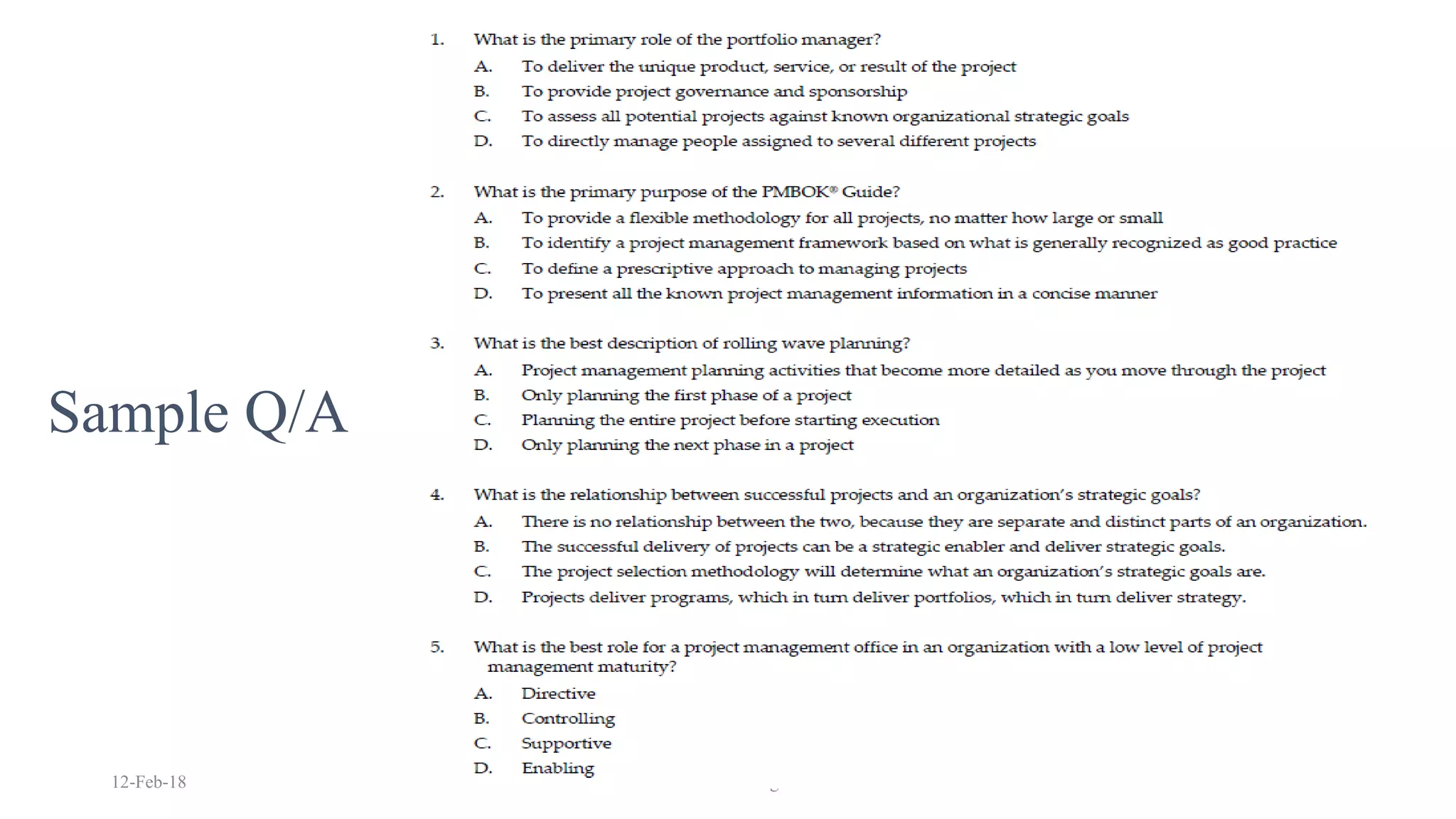 12-Feb-18 PMP Training 86
Sample Q/A
 