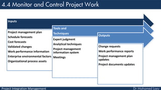 Project Integration Management
Inputs
Project management plan
Schedule forecasts
Cost forecasts
Validated changes
Work per...