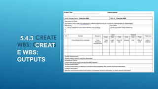 5.4.3
CREAT
E WBS:
OUTPUTS
 