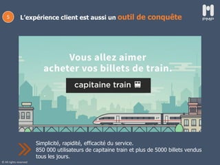 © All rights reserved
L’expérience client est aussi un outil de conquête
Simplicité, rapidité, efficacité du service.
850 000 utilisateurs de capitaine train et plus de 5000 billets vendus
tous les jours.
5
 