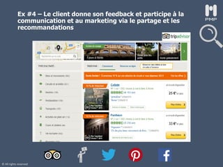 © All rights reserved
Ex #4 – Le client donne son feedback et participe à la
communication et au marketing via le partage et les
recommandations
 