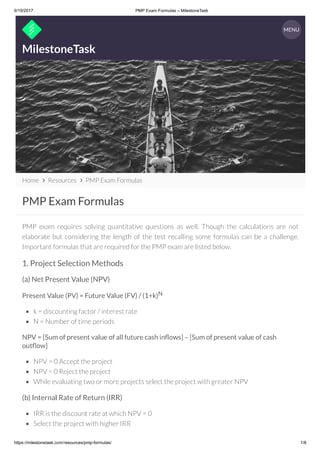 PMP Exam Formulas