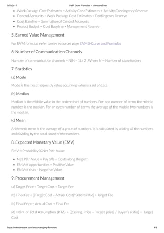 PMP Exam Formulas | PDF