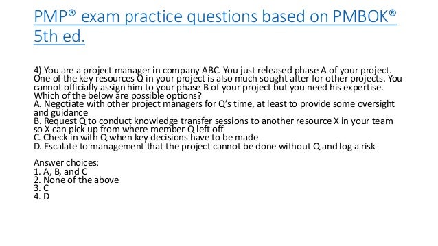 Free Pmp Exam Questions Based On Pmbok 5th Ed