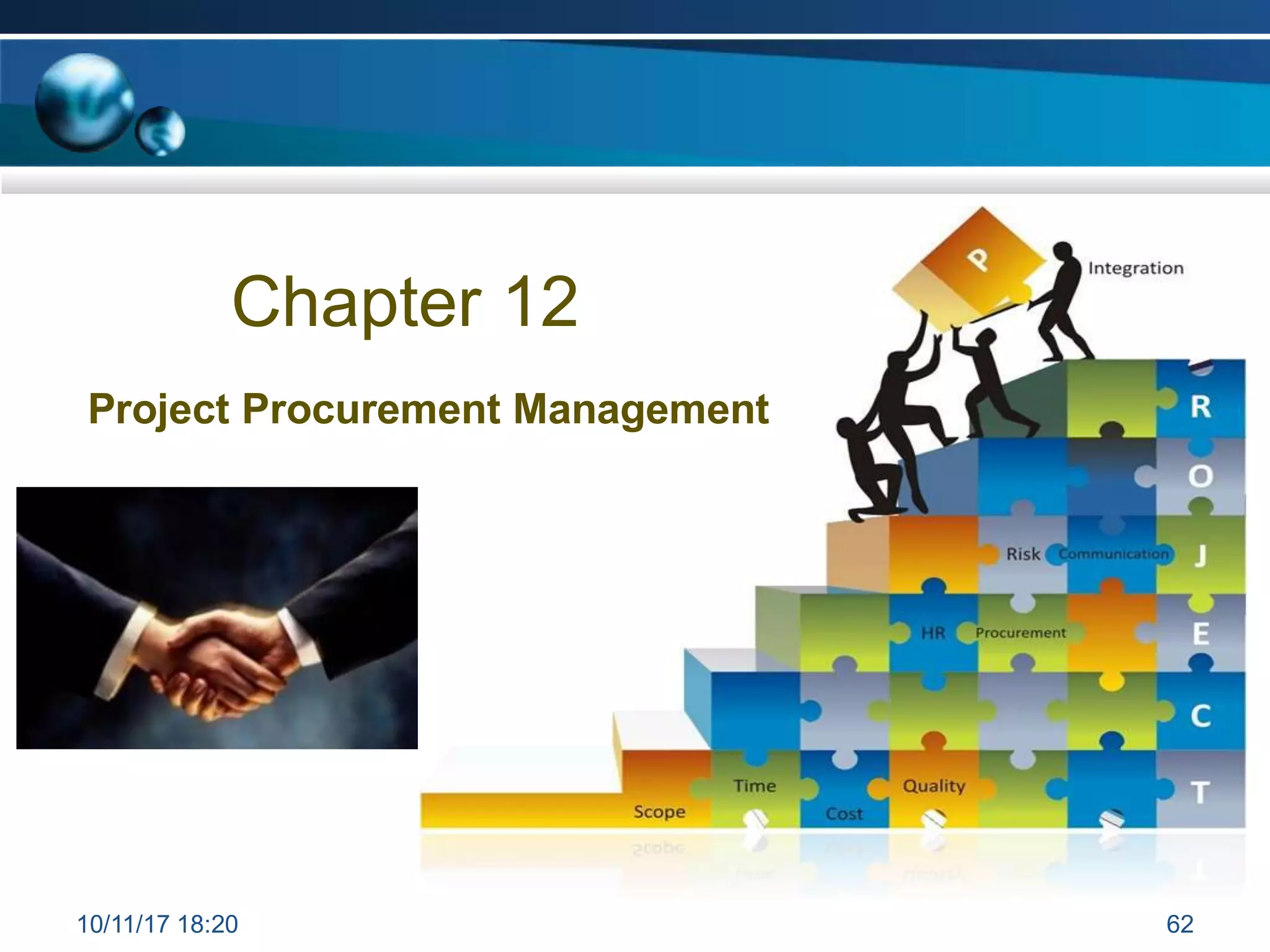 Chapter 12
Project Procurement Management
10/11/17 18:20 62
 