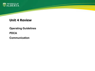 Operating Guidelines
PDCA
Communication
Unit 4 Review
 