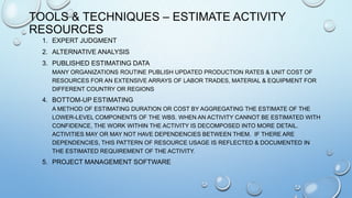 PMBOK 5th Edition - Chapter 6 PROJECT TIME MANAGEMENT Summary | PPTX