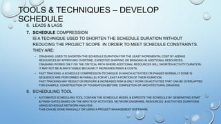Project Schedule Duration Compression PMBOK 5th Edition - Chapter 6 PROJECT TIME MANAGEMENT Summary | PPTX