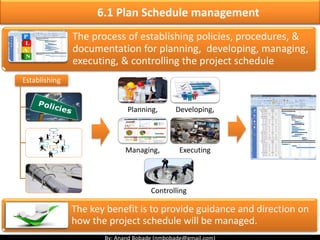Includes the processes required to accomplish timely
completion of the project
Initiating Planning Executing Monitoring &
Controlling
Closing
Plan Schedule
management
Estimate Activity
resource
Control Schedule
Define Activities Estimate Activity
Duration
Sequence Activities Develop Schedule
PMBOK Chap6- Project Time Management
If you think you are too small to make a difference, try sleeping with a mosquito.
By: Dalai Lama
 